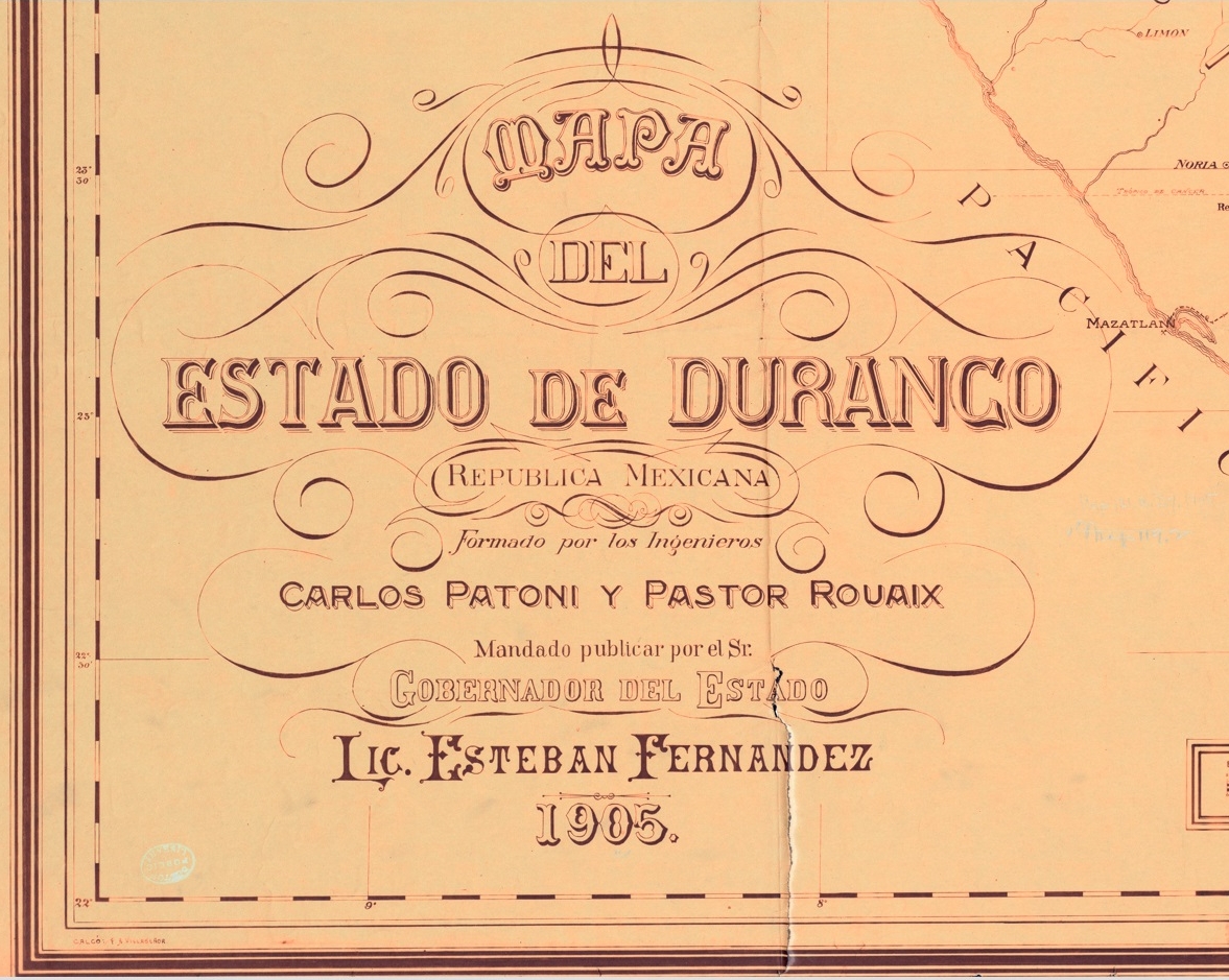 Close Up of 1905 Map of the State of Durango, Mexico, by Carlos Patoni and Pastor Rouaix